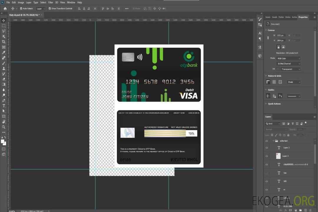 Carte de débit visa bancaire OTP de Croatie template Carte de débit visa bancaire OTP de Croatie template